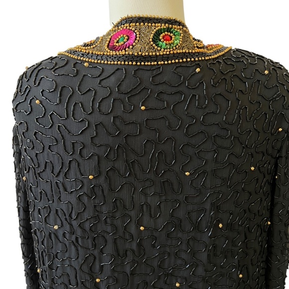 TAN CHHO EVENING JACKET XL BEADED OPEN FRONT ELEGANT VINTAGE SILK COCKTAIL - Picture 6 of 13